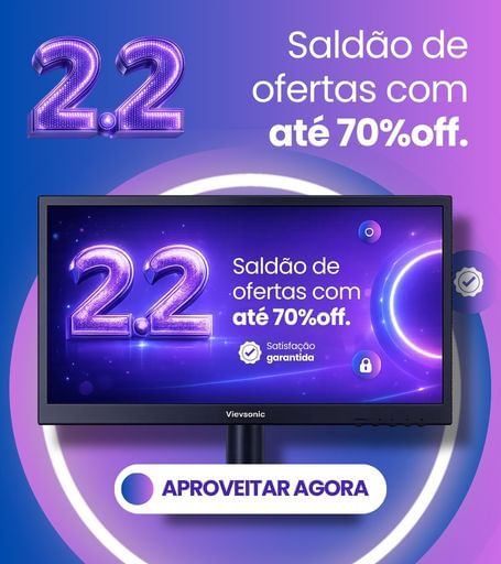 Saldão 2.2 com até 70% de desconto em produtos de tecnologia, destaque para a campanha no monitor e ação para aproveitar agora