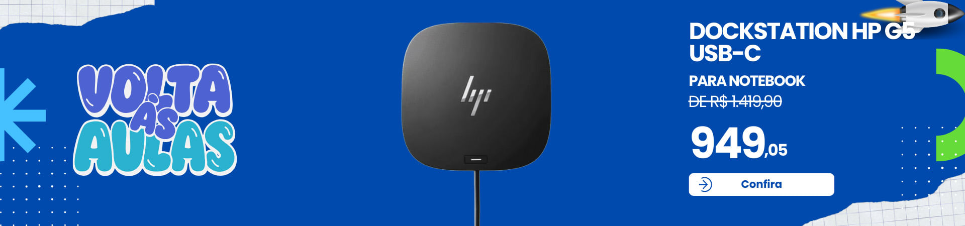 Dockstation HP G5 USB-C para notebook com múltiplas portas para conexão de monitores, periféricos e carregamento