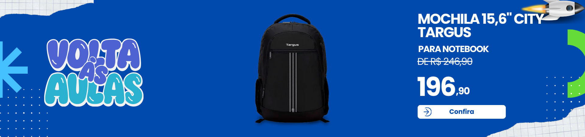 Mochila Targus City para notebook até 15,6 polegadas com compartimentos internos e design urbano
