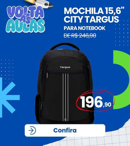 Mochila Targus City para notebook até 15,6 polegadas com compartimentos internos e design urbano