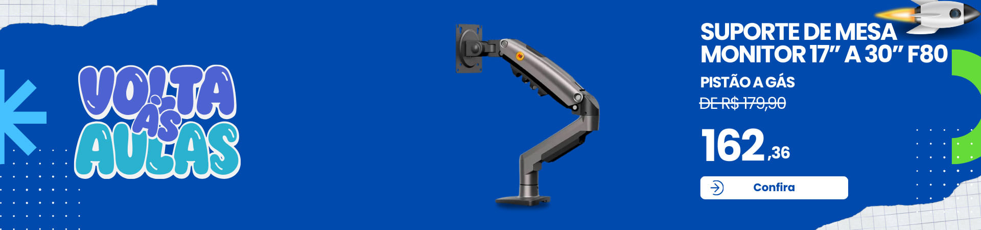 Suporte de mesa articulado para monitor de 17 a 30 polegadas com pistão a gás e ajuste de altura