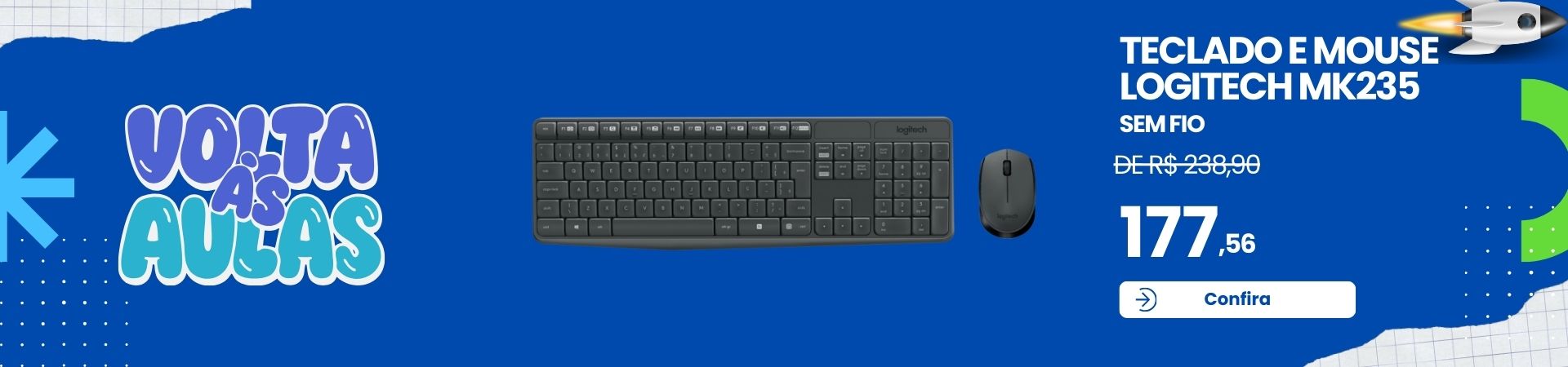 Teclado e mouse sem fio Logitech MK235 com conexão USB e layout completo para uso diário