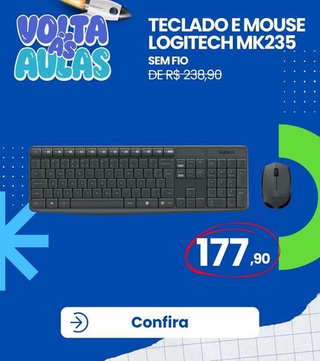 Teclado e mouse sem fio Logitech MK235 com conexão USB e layout completo para uso diário