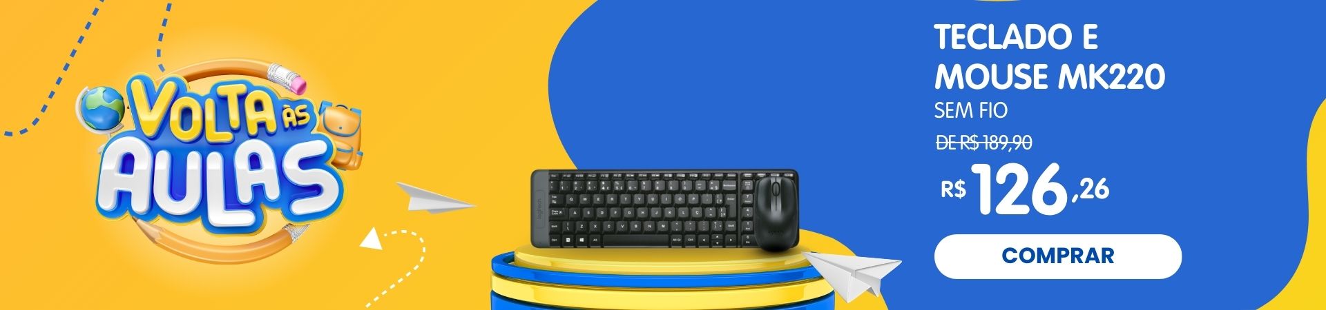 Teclado e mouse sem fio Logitech MK220 com conexão USB e layout completo para uso diário