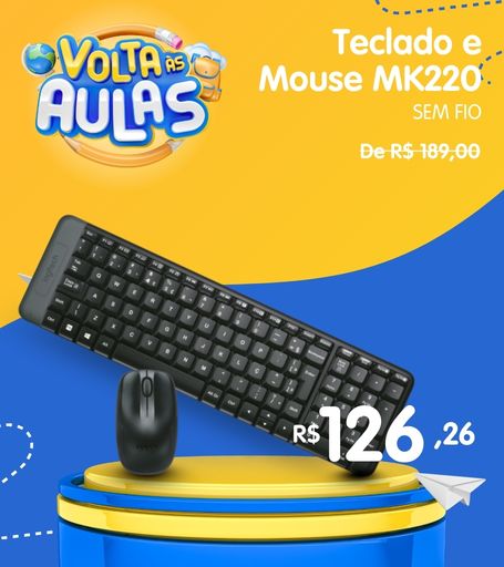 Teclado e mouse sem fio Logitech MK220 com conexão USB e layout completo para uso diário
