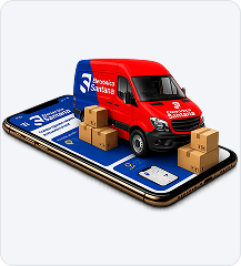 Ilustração de celular com caminhão de entrega
