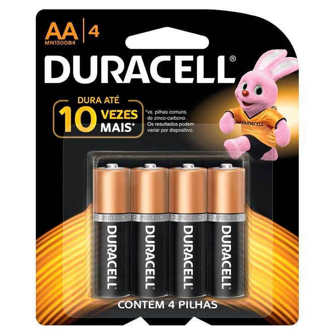 Pilha Alcalina Duracell AA 4 Unidades Pilha Alcalina Duracell AA 4 Unidades