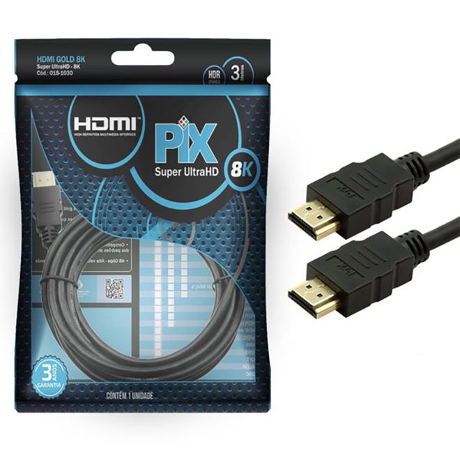Cabo HDMI Classic 2.1 8K HDR 19 pinos 3m Pix