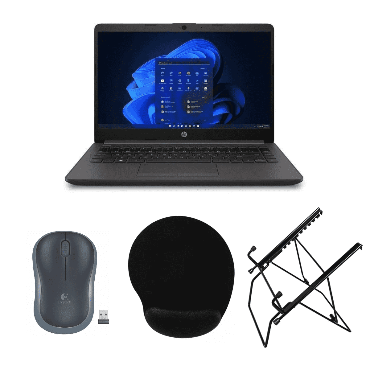 Kit Notebook HP 240 G8 + Mouse sem fio M185 Logitech + Mousepad MS-704 Digitador + Suporte Notebook SN 1263