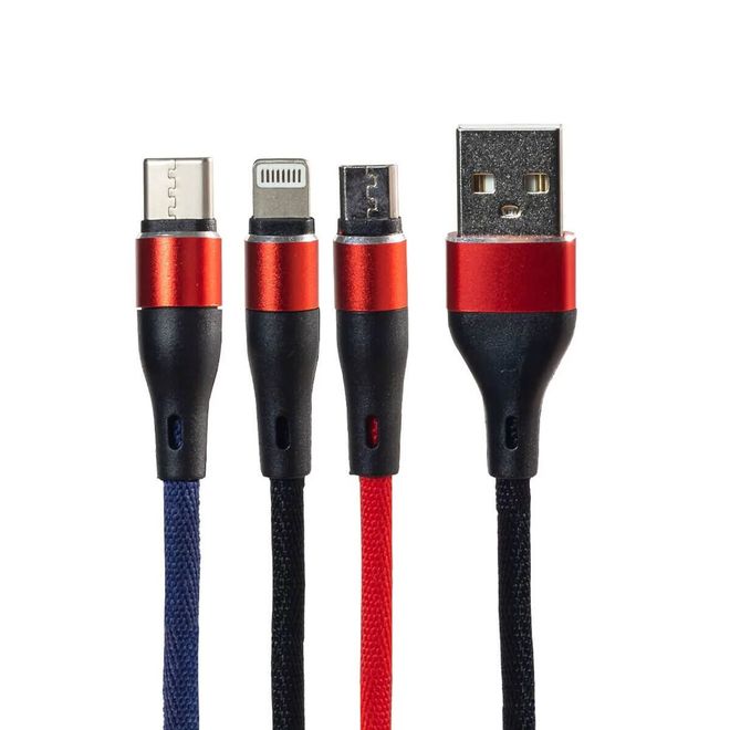 Cabo Carregador Universal 3 Em 1 Lightning, Micro USB e USB Tipo-C 1m Cirilo Cabos