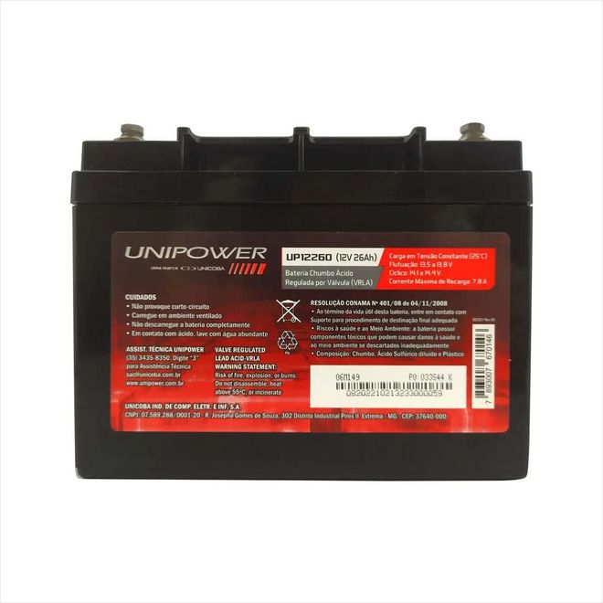 Bateria Selada VRLA 12V 26,0AH M5 UP12260 RT 06C035 Unipower