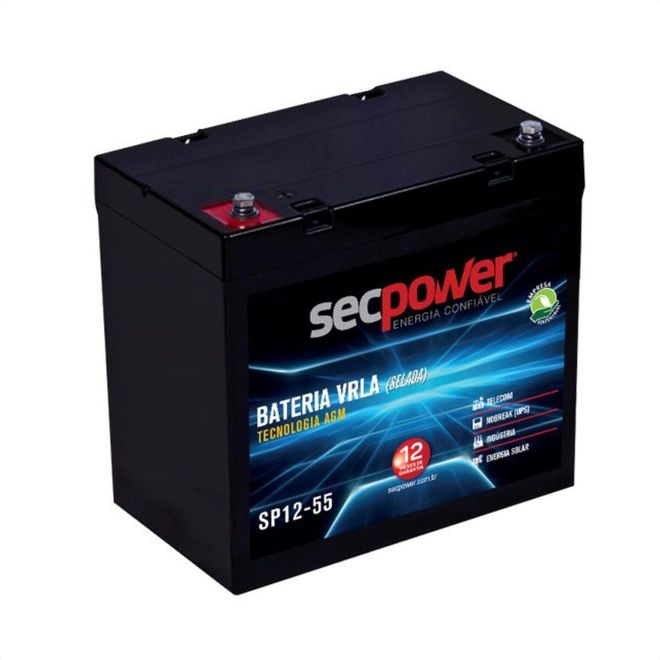 Bateria Selada VRLA 12V 55AH SP 12-55 Secpower