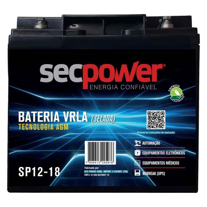 Bateria Selada VRLA 12V 18AH SP 12-18 Secpower
