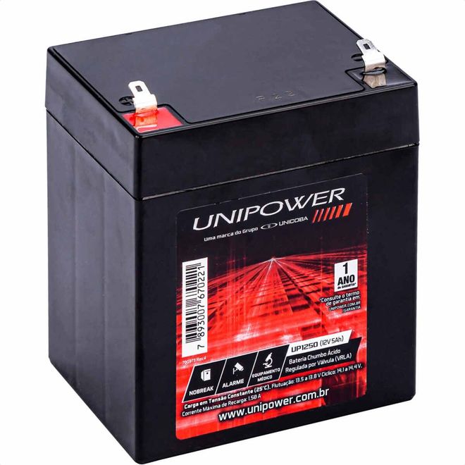 Bateria Selada Unipower Estacionária VRLA 12V 5,0Ah F187 UP1250