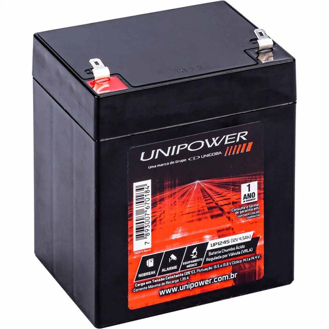 Bateria Selada Unipower Estacionária VRLA 12V 4,5Ah UP1245