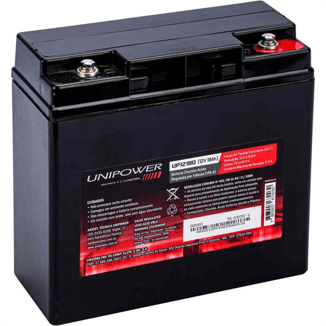 Bateria Selada Unipower Estacionária VRLA 12V, 18Ah M5 UP12180