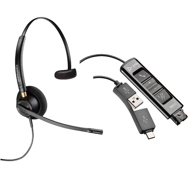 Kit Headset Encorepro HW510 Mono 89435-01 + Adaptador Digital USB-A/C para QD DA85 218267-01 Poly