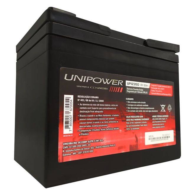 Bateria Selada Unipower Estacionária VRLA 12V 35,0AH M6 UP12350 RT 06C041