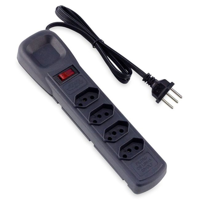 Filtro de Linha, Protetor Contra Surtos, Adaptador 4 Tomadas,  Preto, 5005 - Force Line