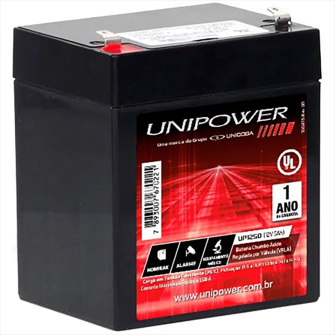 Bateria Selada Vrla 12v 5,0ah Seg Up1250 Unipower