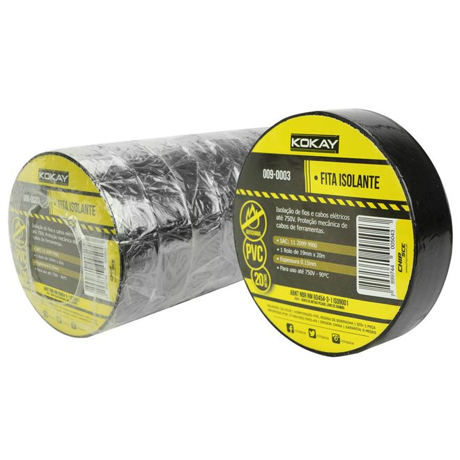 Fita Isolante Preta Anti-chama Pack 20m 009-0003 Kokay