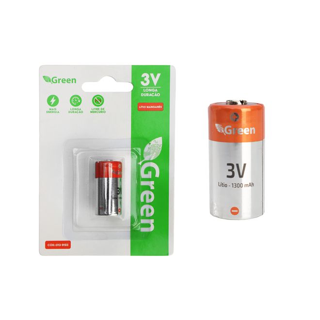 Bateria CR123 3V 1300mah Lítio 013-9123 Green