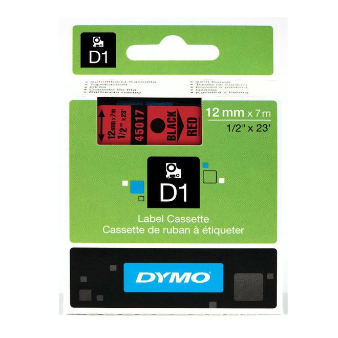 Fita-de-Poliester-Auto-Adesiva-45017-12mm-Preto-Vermelho---DYMO Fita-de-Poliester-Auto-Adesiva-45017-12mm-Preto-Vermelho---DYMO