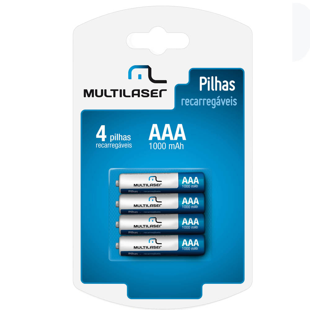 Pilhas recarregáveis AAA Multilaser 1000Mah Com 4 Unidades - CB050