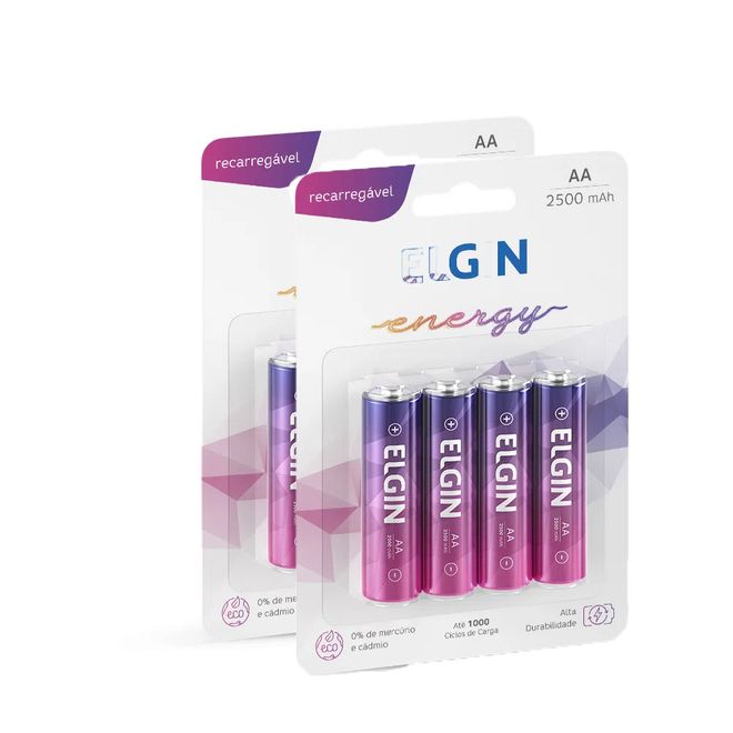 Kit-Pilhas-Recarregaveis-AA-com-8-Unidades-Elgin Kit-Pilhas-Recarregaveis-AA-com-8-Unidades-Elgin