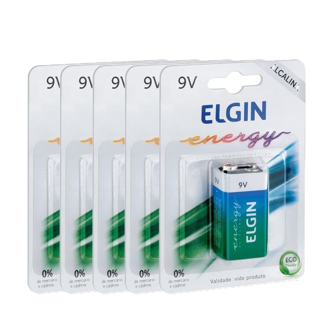 Kit-Baterias-Alcalina-9V-com-5-Unidades-Elgin Kit-Baterias-Alcalina-9V-com-5-Unidades-Elgin