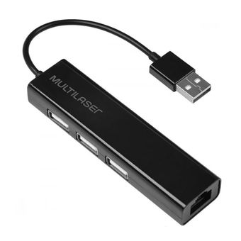 conversor hub usb 2.0 3 portas + rj45 femea preto ac304 multilaser