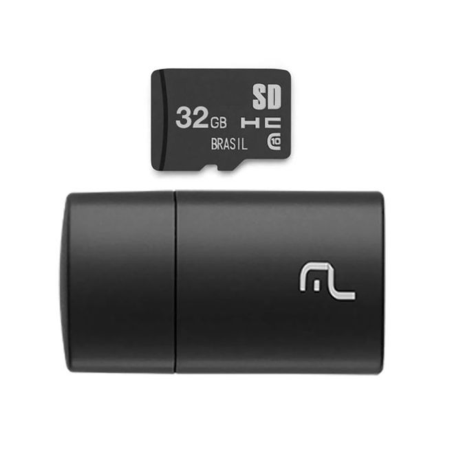 Pen Drive 2 em 1 Leitor USB + Cartão de Memória classe 10 32GB Preto MC163 Multilaser Pen Drive 2 em 1 Leitor USB + Cartão de Memória classe 10 32GB Preto MC163 Multilaser