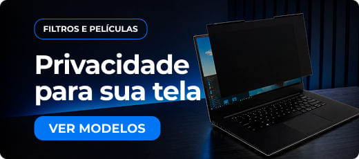 Banner de filtro de privacidade para notebook com chamada Privacidade para sua tela.